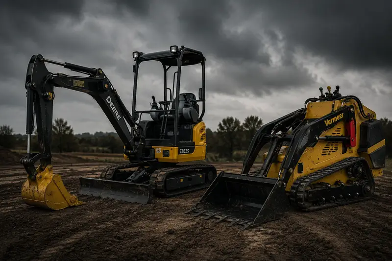 John Deere E18ZS mini excavator and Vermeer S450TX mini skid steer
